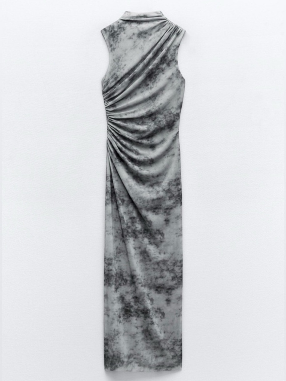 Zara NWT. Grey draped tulle size L. Sleeveless Marble-Effect Maxi Dress in Gray